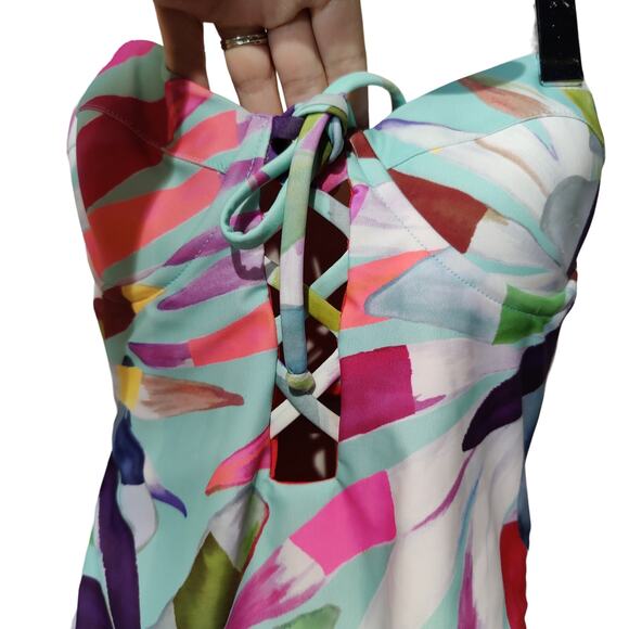 NWOT Mara Hoffman Sz S Marimba Lattice One Piece Swimsuit Strapless Cut Out - Picture 2 of 8